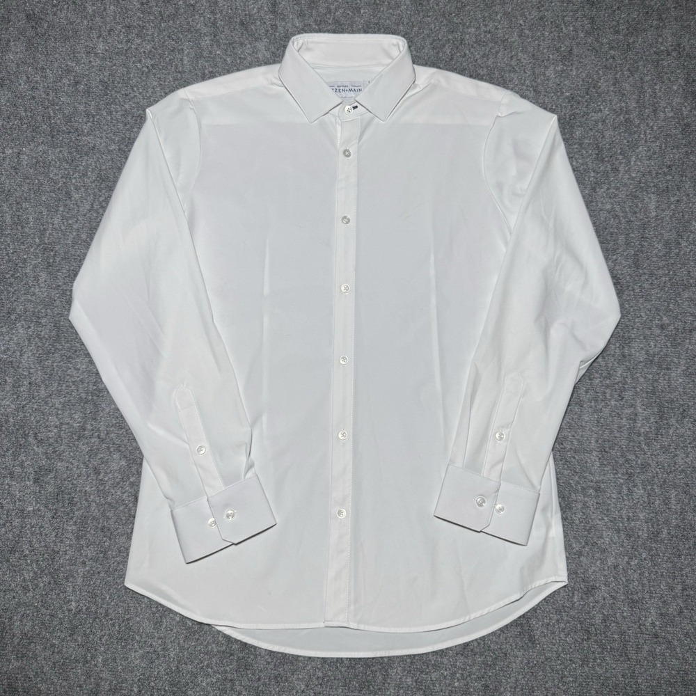 Mizzen+Main Leeward Dress Shirt Men Large Trim Fit Solid White Stretch Non Iron